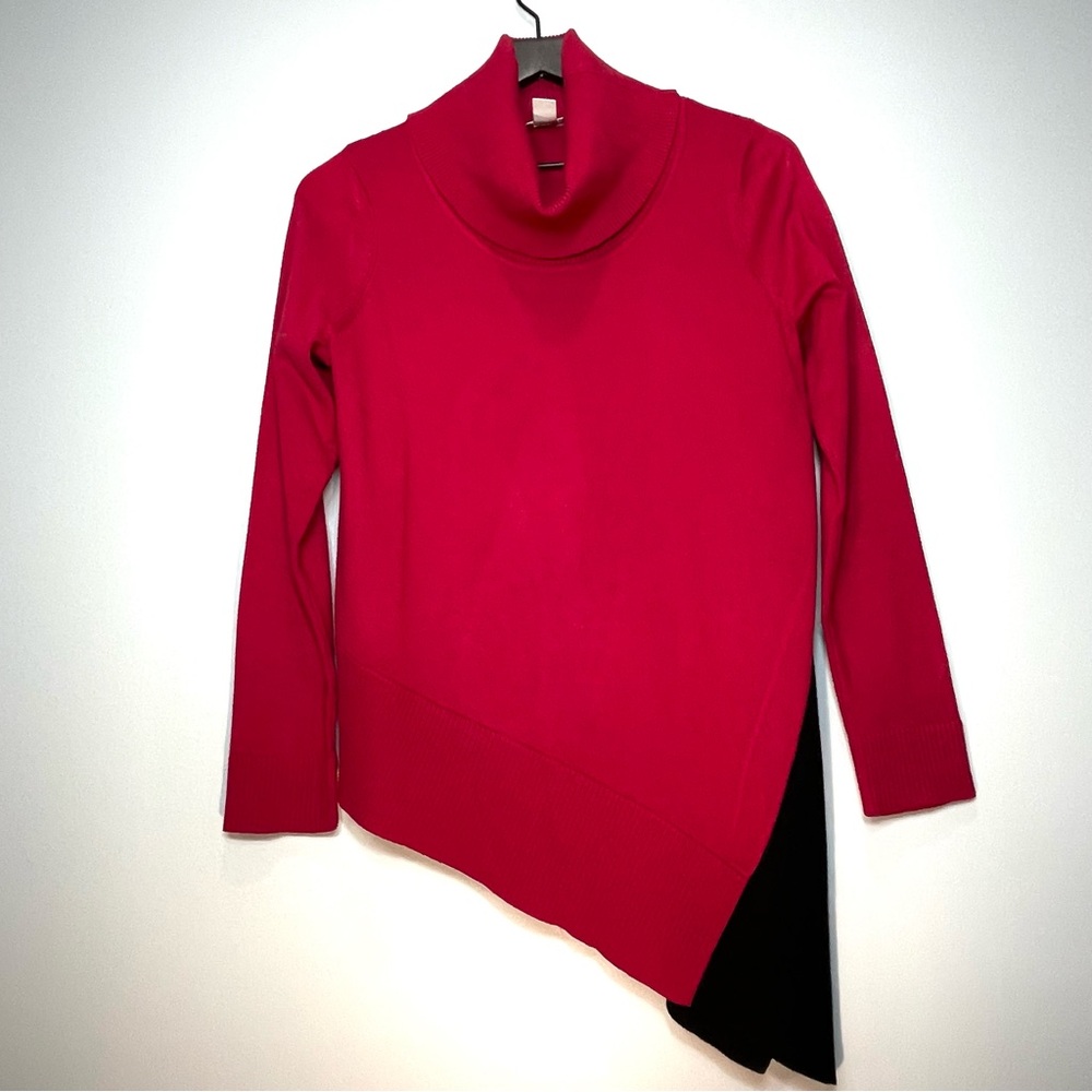 CHICO'S Red Black Block Color Asymmetrical Turtleneck Sweater Size XS (Chico 0)